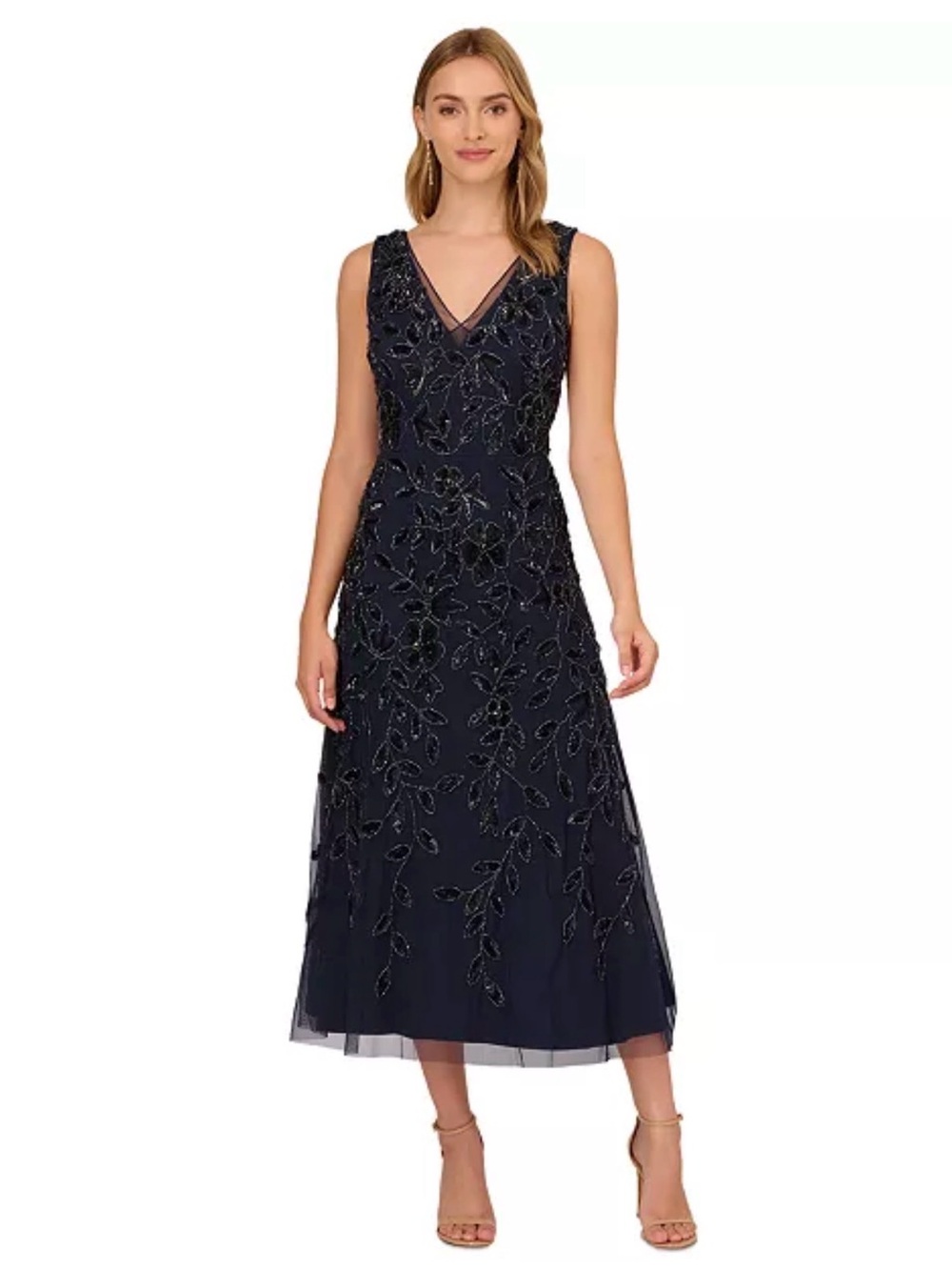 Adrianna Papell- Women's Embellished V-Neck Dress - Size 2